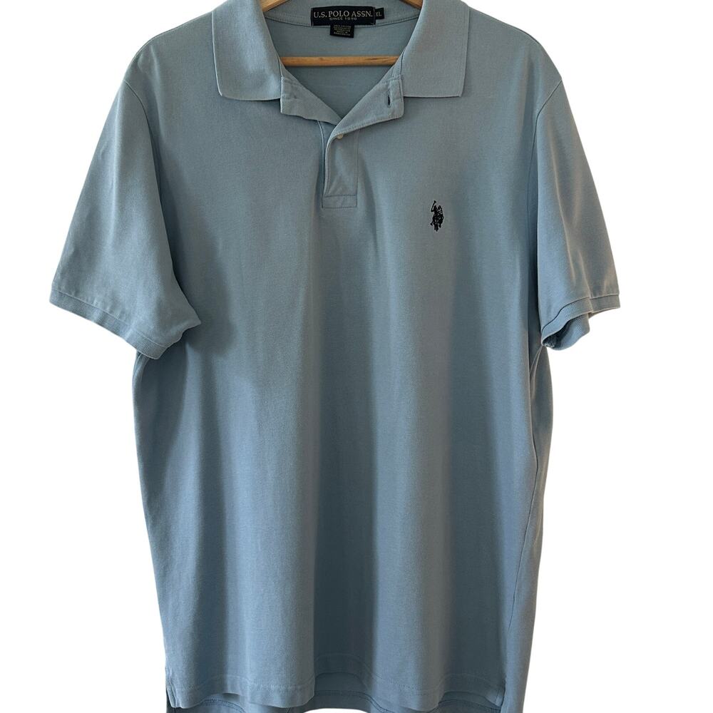 US Polo Assn Polo Shirt Mens XL Light Blue 100% Cotton Short Sleeve Casual Golf